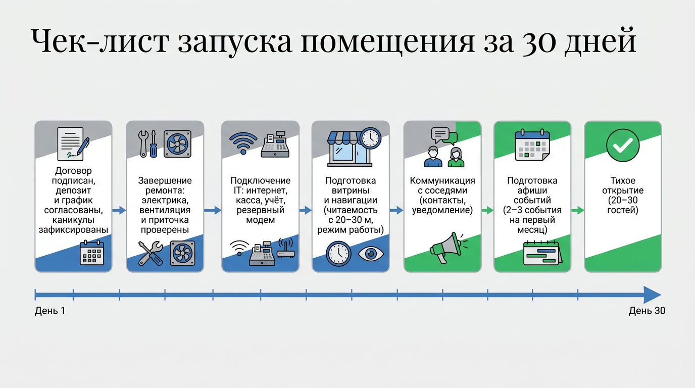 Чек-лист запуска: что сделать за 30 дней до открытия